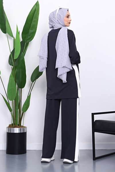 İmajButik Anthracite Color Block Modal Tunic Trouser Suit