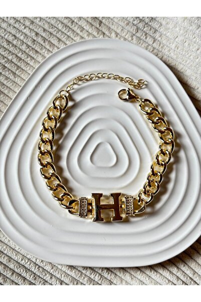 bijoux uniques H Harfli 14k yeşil altın kaplama kararmaz gurmet bileklik