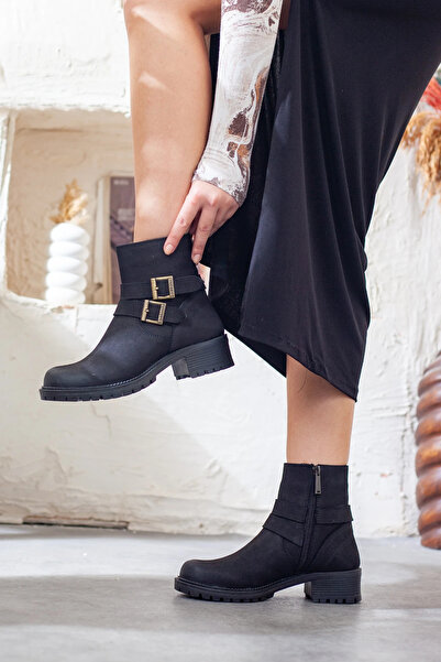 Adım Adım Women's Genuine Leather Metal Detailed Non-Slip Sole Casual Boots