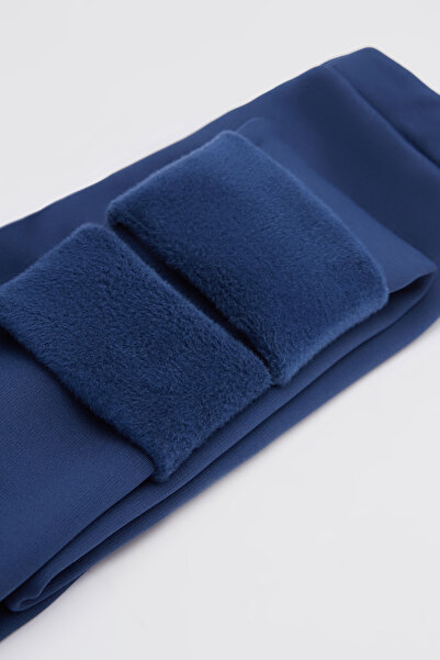 LOVETTI Light Navy Blue Girls' Extra Thick Winter Leggings with Plush Ears and Rabbit Embroidery