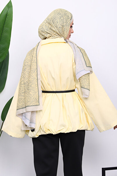 İmajButik Yellow Pleated Lined Gabardine Jacket