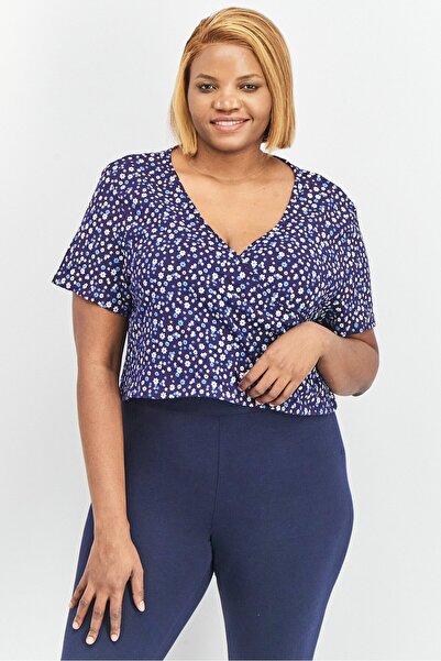 Daisy Street Women Plus Size V Neckline Short Sleeve Allover Printed Blouse, ...
