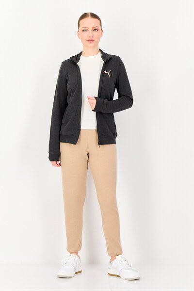 Puma Women Regular Fit Long Sleeve Outdoor Full Zip Sweatshirt, Dark Grey