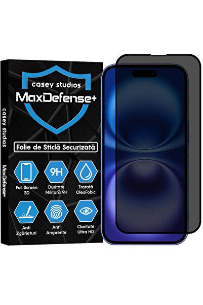 Casey Studios Folie Sticla Privacy iPhone 16, Full Cover 3D, Ultra HD, Anti Z...