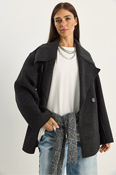 Bianco Lucci Women's Wide Collar Pocket Detailed Oversize Cashmere Coat 38183 60283785