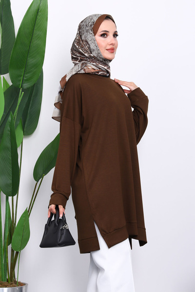 İmajButik Brown Crew Neck Modal Tunic