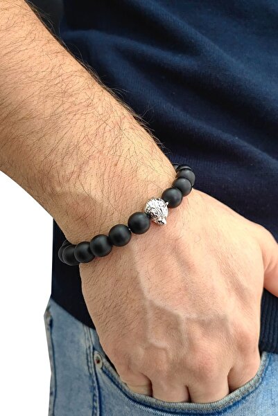 Chavin Elastic Natural Onyx Stone Men's Bracelet Ey44