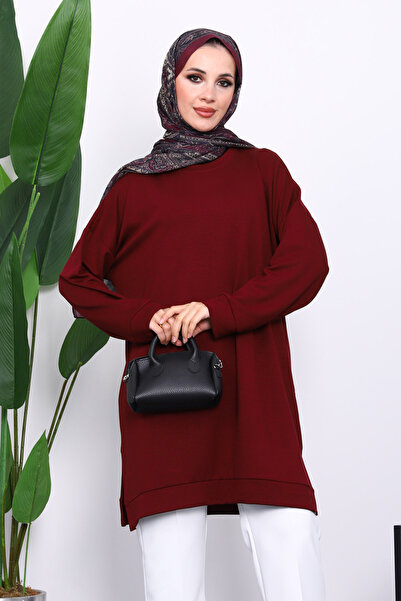 İmajButik Burgundy Crew Neck Modal Tunic
