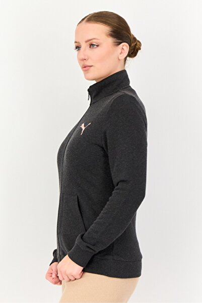 Puma Women Regular Fit Long Sleeve Outdoor Full Zip Sweatshirt, Dark Grey