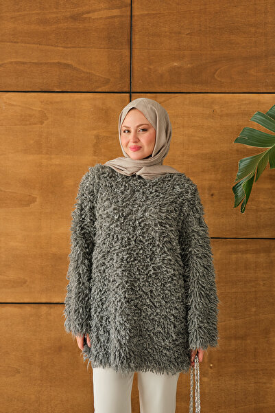 LOCCO Pulover de damă cu detalii din blană gri