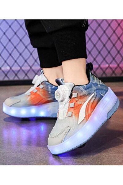 Little Rockz Kids Two Wheel Roller Shoes Rechargeable LED Flash Light Sneaker Skate Heelys Shoes