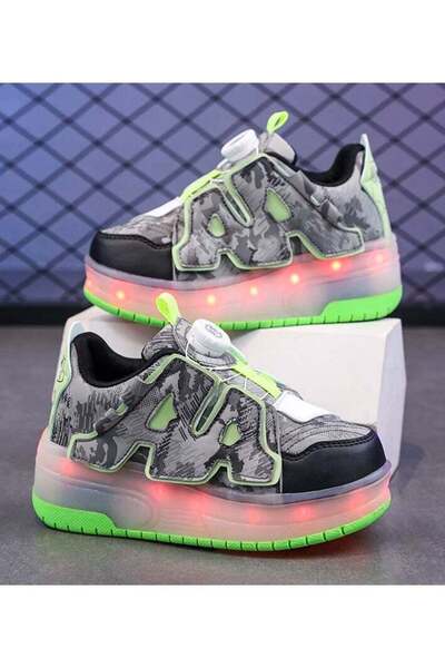 Little Rockz Kids Two Wheel Roller Shoes Rechargeable LED Flash Light Sneaker Skate Heelys Shoes