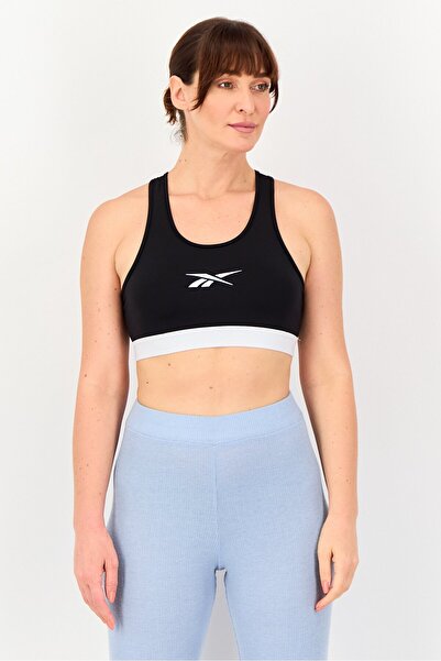 Reebok Women Brand Logo Non Padded Vector Sports Bra, Black