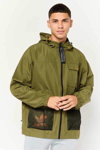 adidas Men Sportswear Fit Long Sleeve Outdoor Hooded Jacket, Army Green