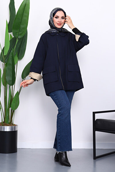 İmajButik Μπουφάν Gabardine με φερμουάρ και λεπτομέρεια τσέπης σε μπλε ναυτικό χρώμα