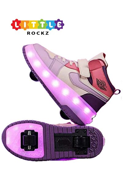 Little Rockz Kids Two Wheel Roller Shoes Rechargeable LED Flash Light Sneaker Skate Heelys Shoes