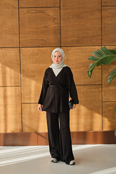 LOCCO Γυναικείο Σετ Κιμονό με Μαύρο Κορδόνι στη μέση