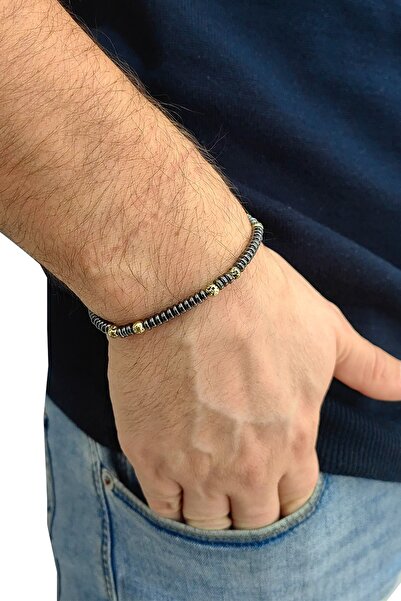 Chavin Elastic Natural Hematite Stone Men's Bracelet Ey42
