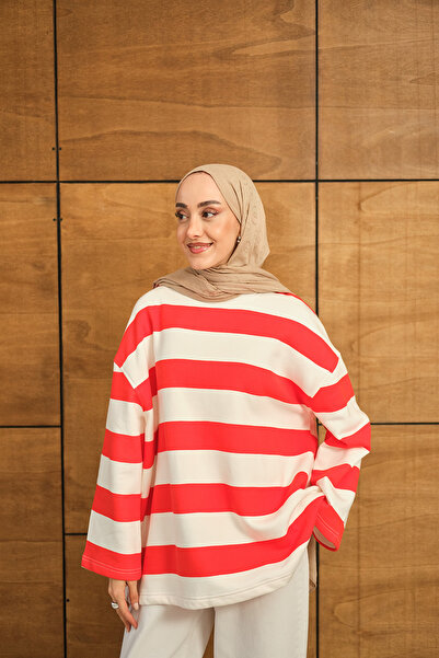 LOCCO Women's Thick Striped Sweat Orange