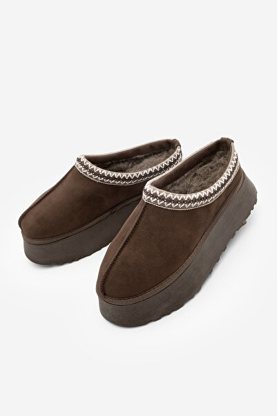 Marjin Жіночі утеплені тапочки з хутром, з закритим носком, для щоденного використання взимку, Furenta, кавовий замш