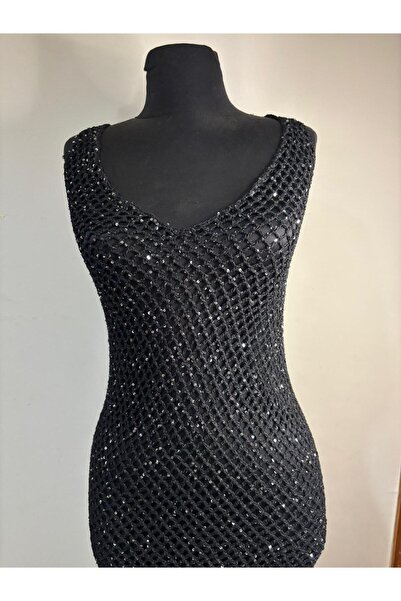 Ana&Kuzusu İplik Askılı gümüş pullu tığ işi el örgüsü elbise