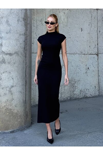 cemo Women's Half Turtleneck Short Sleeve Midi Dress Bodycon Fit Basic Dress