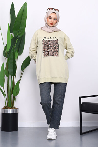 İmajButik Olive Crew Neck με τύπωμα Φούτερ