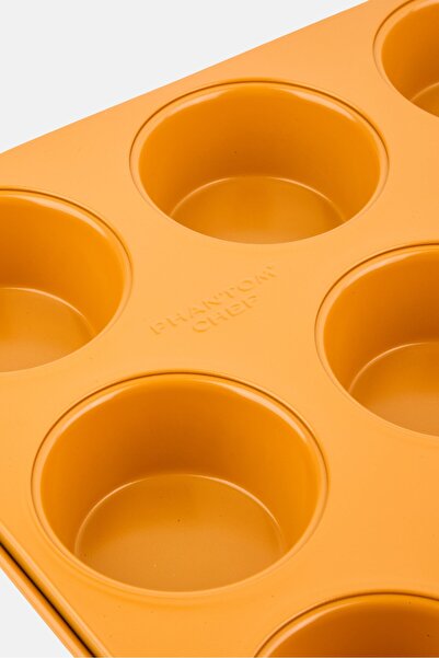 Phantom Chef 12 Pcs Non Stick Muffin Pan, Mustard