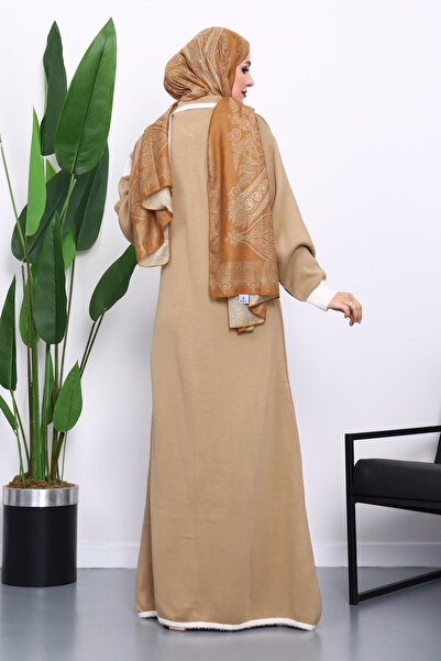 İmajButik Mink Shirt Collar Zippered Knitwear Dress