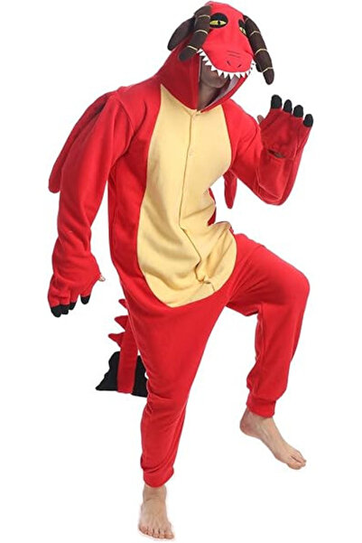 OEM Wotogold onesie pajamas, size L, unisex, animal print, fleece, red and yellow