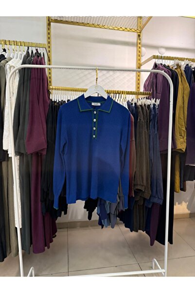 Nuss 1210 Yaka Düğmeli Fitilli Merserize Tunik Lacivert