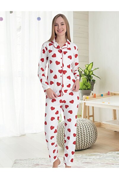 zahider Σετ πιτζάμες με βαμβακερά κουμπιά με σχέδιο καρδιάς για μητέρα και κόρη