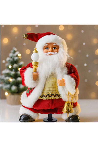 Issa Dancing Santa Claus 25cm with Music, Movement and Rotating Base, Staff and Bell, Red Velvet Costume