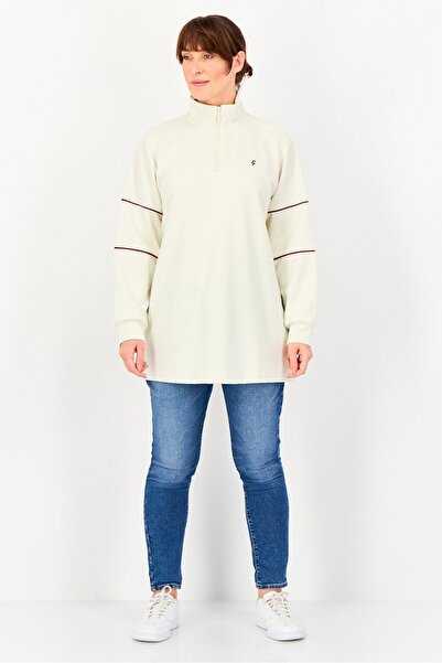 DeFacto Women Mock Neck Long Sleeve Brand Logo Sweatshirt, Ivory