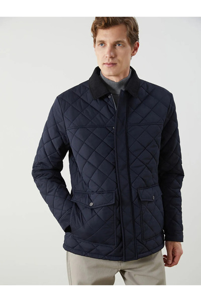 LC Waikiki LCWAIKIKI Classic Lacivert Kadife Yaka Kapitoneli Erkek Mont