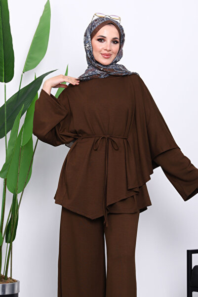 İmajButik Brown Cape Detailed Tunic Trouser Suit