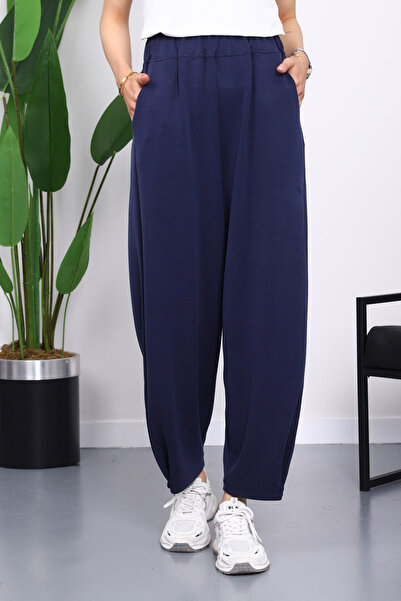 İmajButik Navy Blue Elastic Waist Pocket Trousers