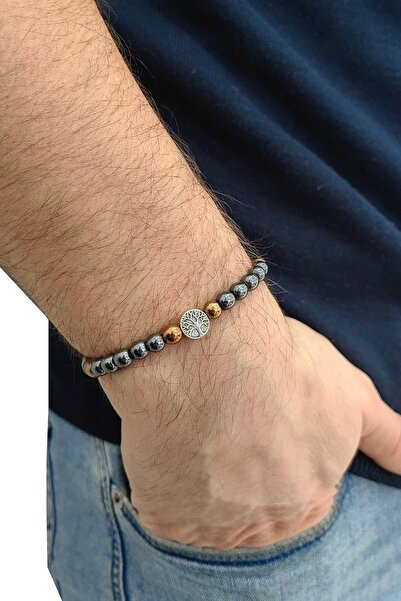 Chavin Elastic Natural Hematite Stone Men's Bracelet Ey46