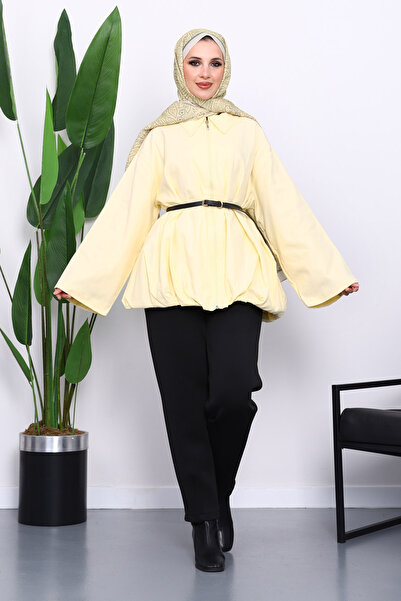 İmajButik Μπουφάν Gabardine με κίτρινη πλισέ επένδυση