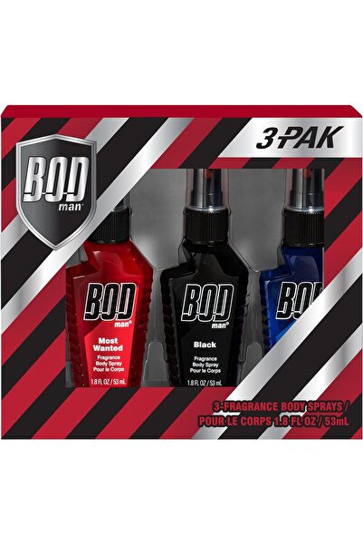 Bod Man Body Spray Holiday Gift Set for Him (Black, Really Ripped Abs, Most Wanted)