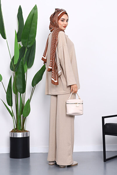 İmajButik Mink Ribbed Knit Tunic Trouser Set