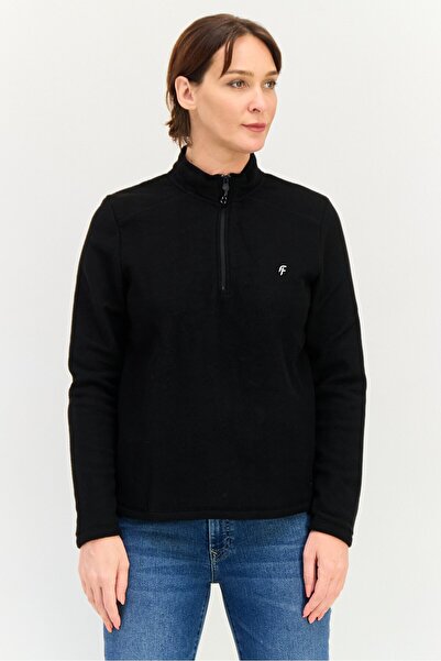 DeFacto Women Mock Neck Long Sleeve Embroidered Logo Sweatshirt, Black