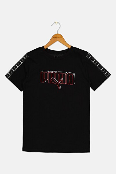Puma تي شيرت رياضي للأولاد بأكمام قصيرة مناسب للأنشطة الخارجية، أسود