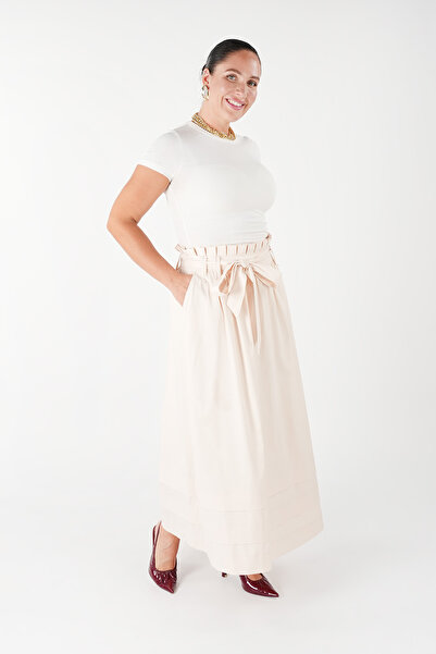 Guzella Maxi Length High Waist Tie Pocket Skirt