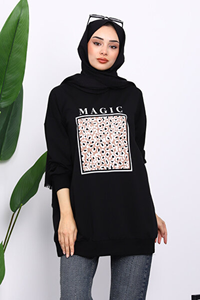 İmajButik Μαύρος ιδρώτας με στάμπα με λαιμόκοψη