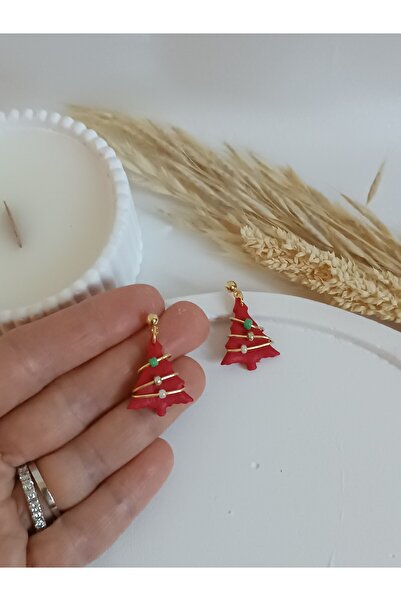 La fee aksesuar Red Christmas Pine Tree Accessory Earrings New Year Christmas Gift Polymer Clay Earrings