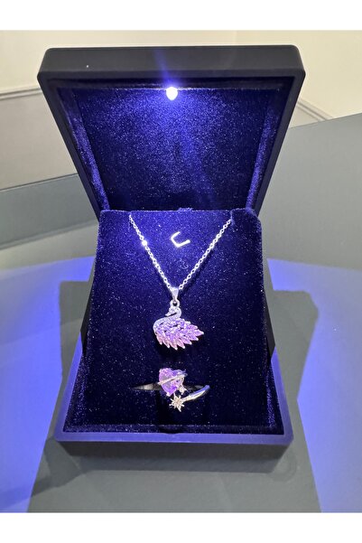 shop IŞIKLI KUTUDA KUĞU KOLYE-YÜZÜK SETİ ÇELİK