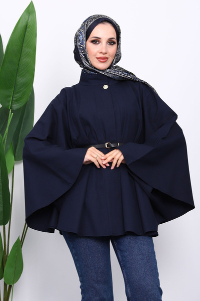 İmajButik Παντσόκα από γαμπαρντίνα με μπλε ναυτικό χρώμα και ζώνη