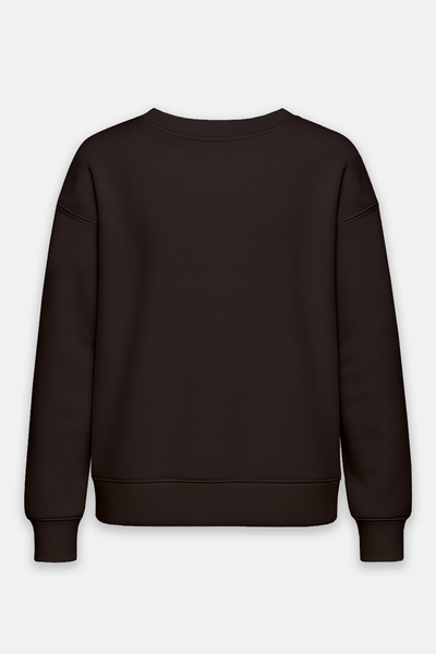 Amia&Co. Bitter Brown Crew Neck Printed Oversized Fleece-Lined Sweatshirt