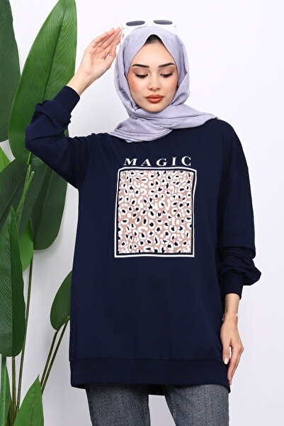 İmajButik Μπλουζάκι Navy Blue Crew Neck με τύπωμα